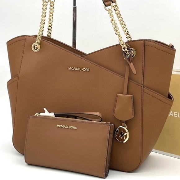 Michael Kors LG X Chain Shoulder Tote Bag & Double Zip Wallet Wristlet Luggage - Picture 2 of 10